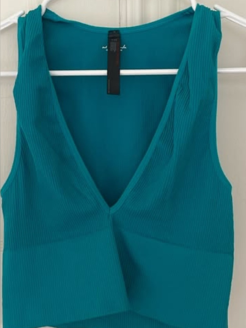 Sleeveless Ribbed V-Neck Crop Top - Teal